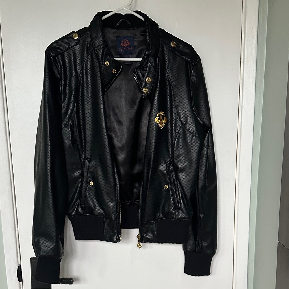 Dereon Black Bomber Jacket with Gold Accents
